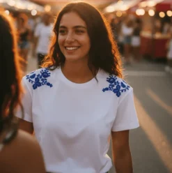 Tee-shirt "Viana" brodé main - Blanc
