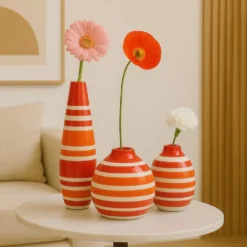 Vase boule rayé - Rouge
