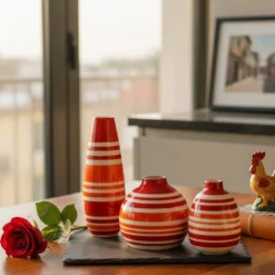 Vase boule rayé - Rouge