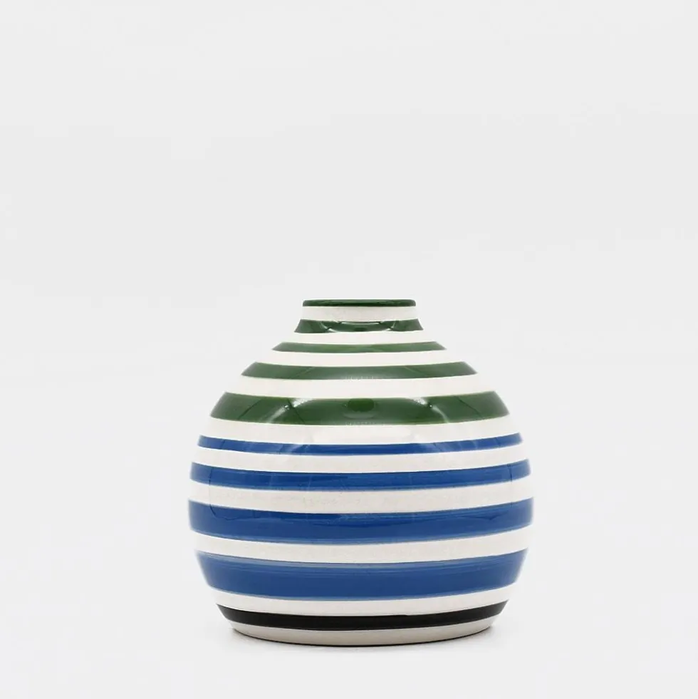 Vase boule rayé - Vert et bleu