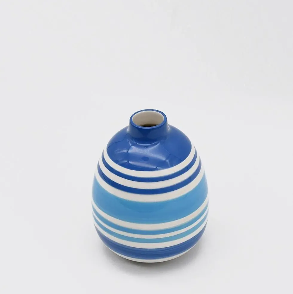 Vase ovale rayé - Bleu