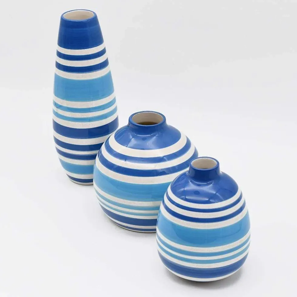 Vase ovale rayé - Bleu