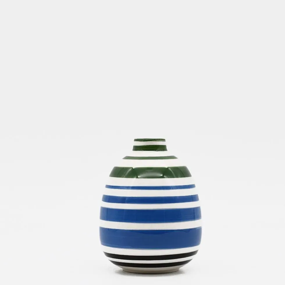Vase ovale raye - Vert & bleu