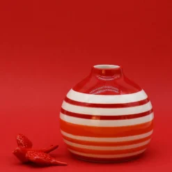 Vase ovale rayé - Rouge