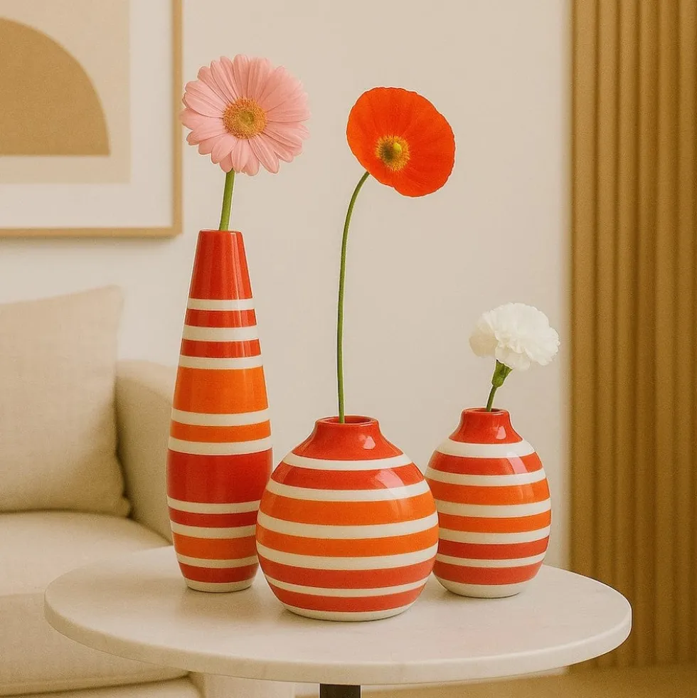 Vase ovale rayé - Rouge
