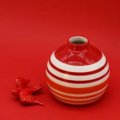 Vase ovale rayé - Rouge