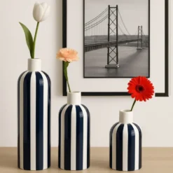 Vase rayé "Costa Nova" - Bleu cobalt